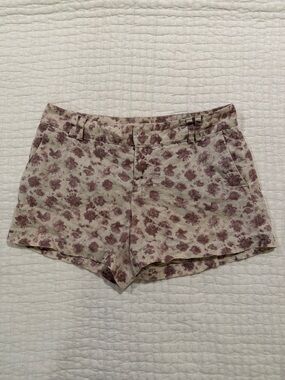 LOFT Mauve Floral Linen-Blend Shorts